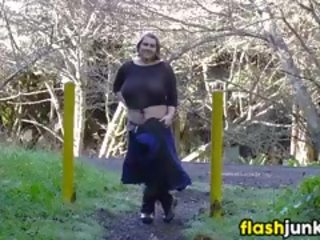 Fat Woman Flashing Outside By The Road